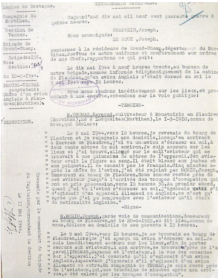 Rapport gendarmerie seafire mk iii 10 mai 1944