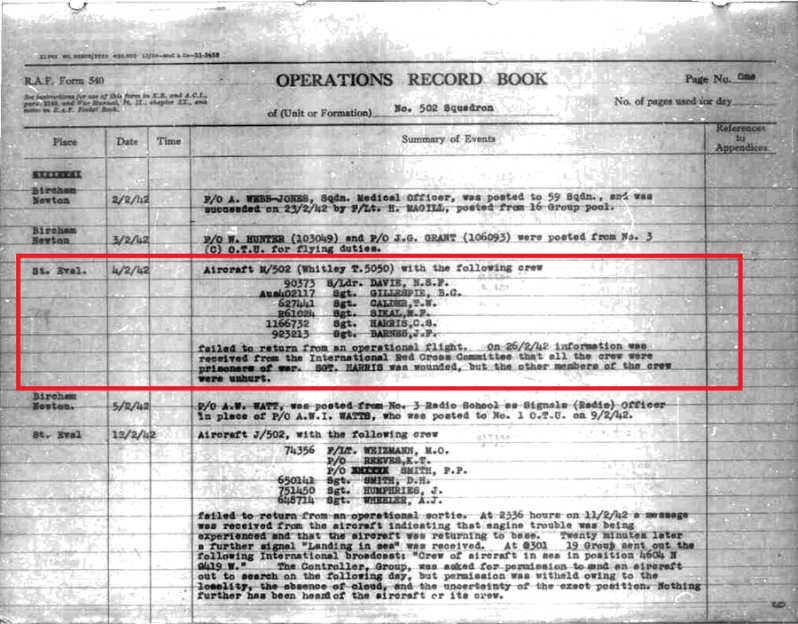 Orb squadron 502 4th february 1942